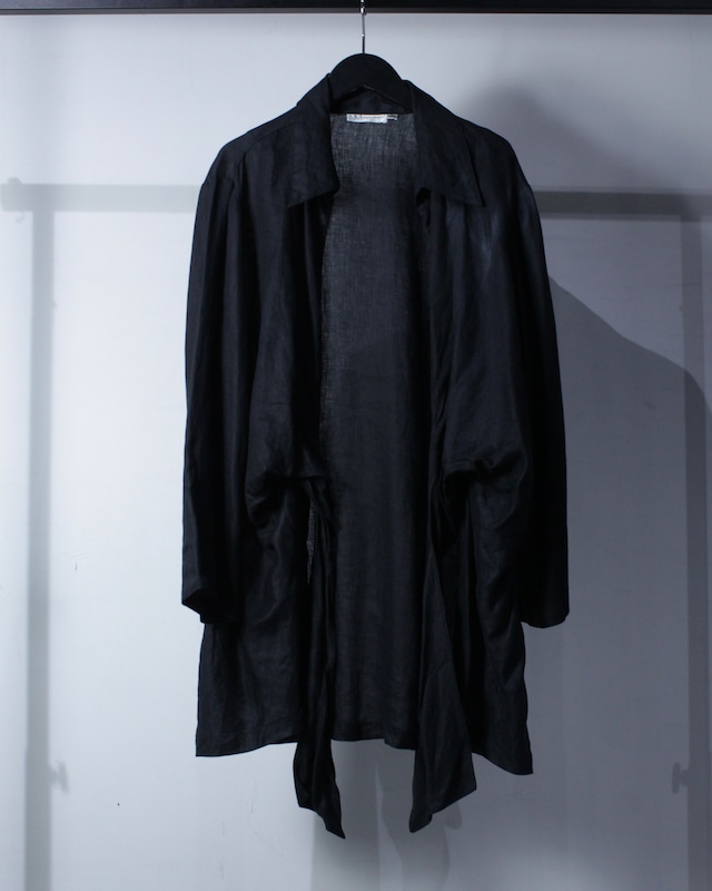 【Caka BLACK】"Neiman Marcus" Belt Gimmick Vintage Linen Haori Jacket