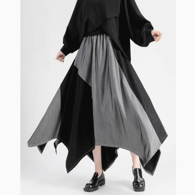 Blocking color asymmetric skirt C0750