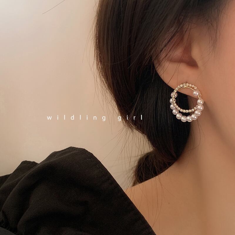 ピアス パール サークル ラグジュアリー イヤリング 重ね付け 女っぽ 大人可愛い 韓国ファッション Luluca 韓国 トレンドファッションluluca ルルカ