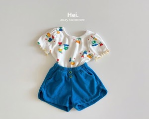 【Hei.】フラワープリントパフスリーブTシャツ  70~110cm