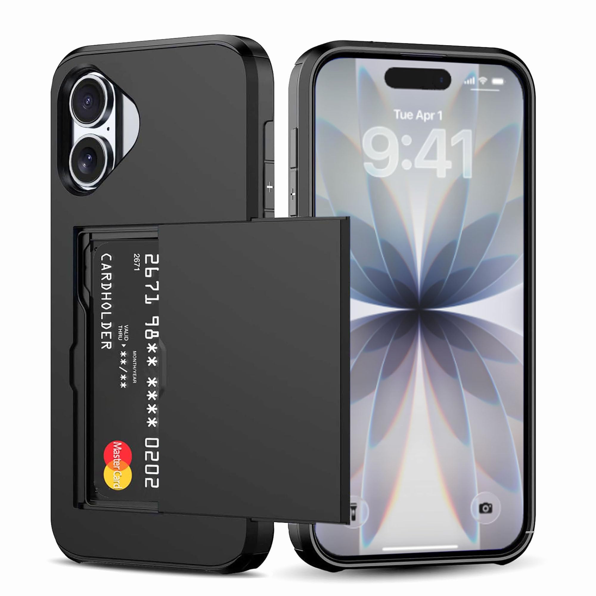 Eitsevn for iPhone 17 ケース カード収納 背面 手帳型 アイフォン17 ケース カード入れ 米軍MIL規格 耐衝撃最強 iphone17 携帯ケース 落下防止 全面保護 指紋防止 画面レンズ保護 マット質 カバー いphone17 6.3インチ ブラック