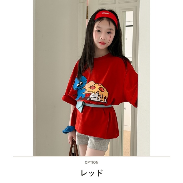 【KID】ピザキャラクタープリント半袖Tシャツ - 2