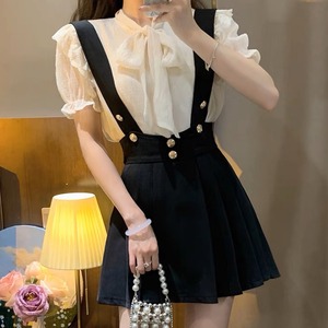 bowtie blouse and suspender skirt　A0193