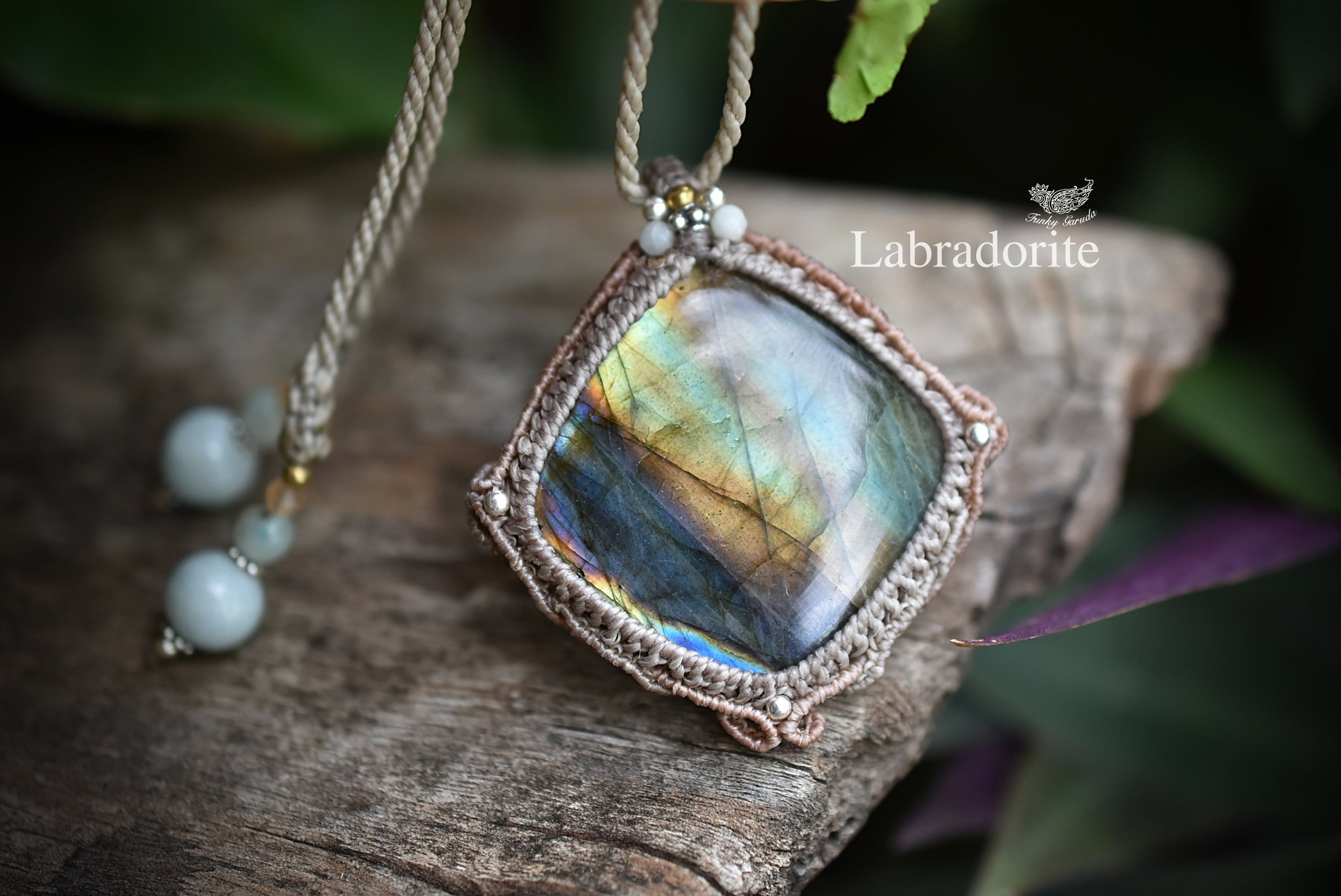 優雅な色彩★高品質★マルチカラーラブラドライト マクラメネックレス951