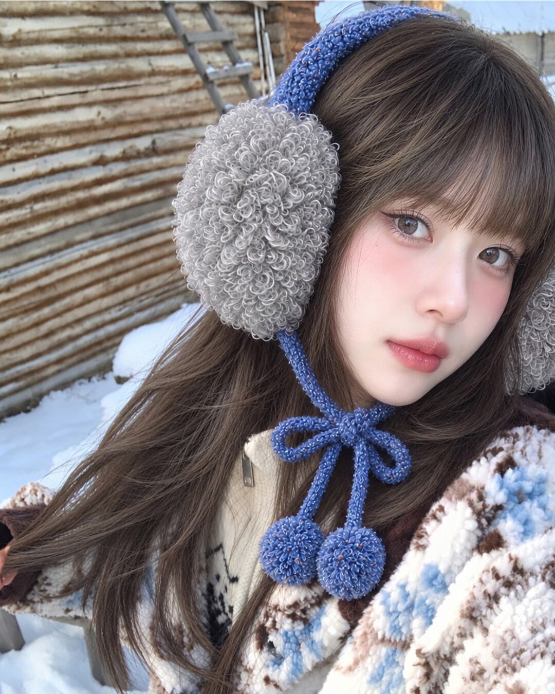 もこもこボアのリボン結びイヤーマフ