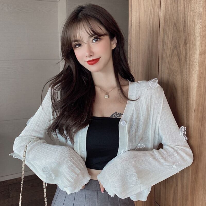 ニットカーディガン薄手レディースブラウス ショートコート トップス シルク ハンチェンe63285280760