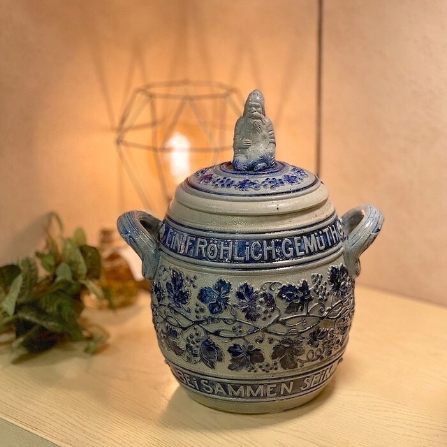 ドイツ製 つぼ 小瓶 小物入れ 陶器 80250886 blue gray pottery 焼き物 陶器 インテリア オブジェ