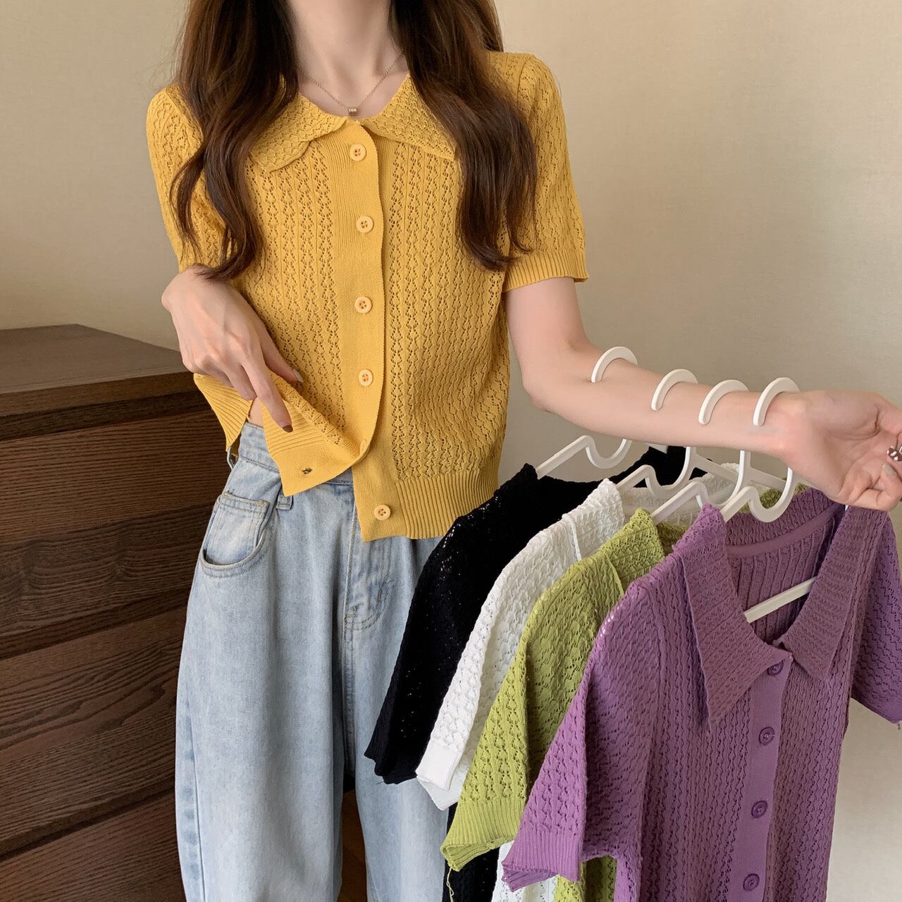 ニットカーディガンサマースタイルショートスリムトップス 夏物 シルク YY-ファッション4102026378