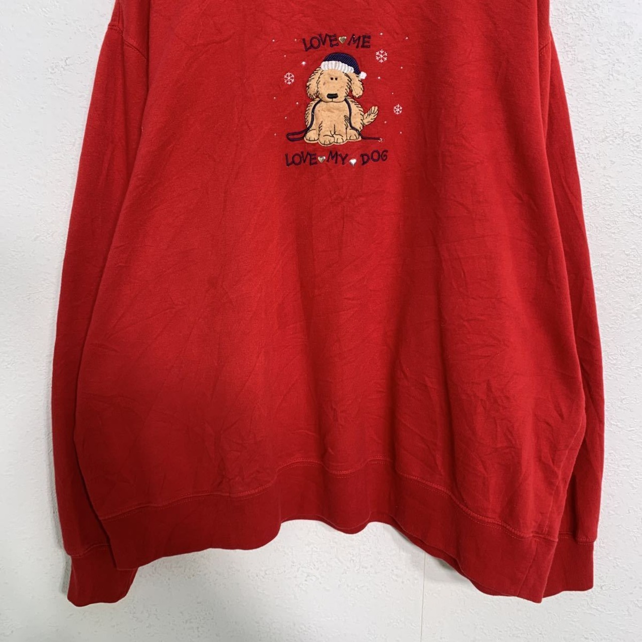 ダブルネック スウェット トレーナー レディース XL 犬 dog 刺繍 