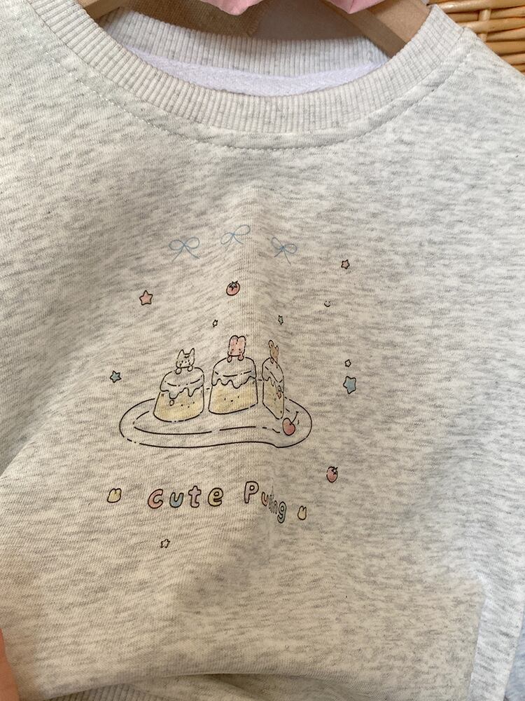 スカート付フレアパンツ×イラストトレーナー　セットアップ