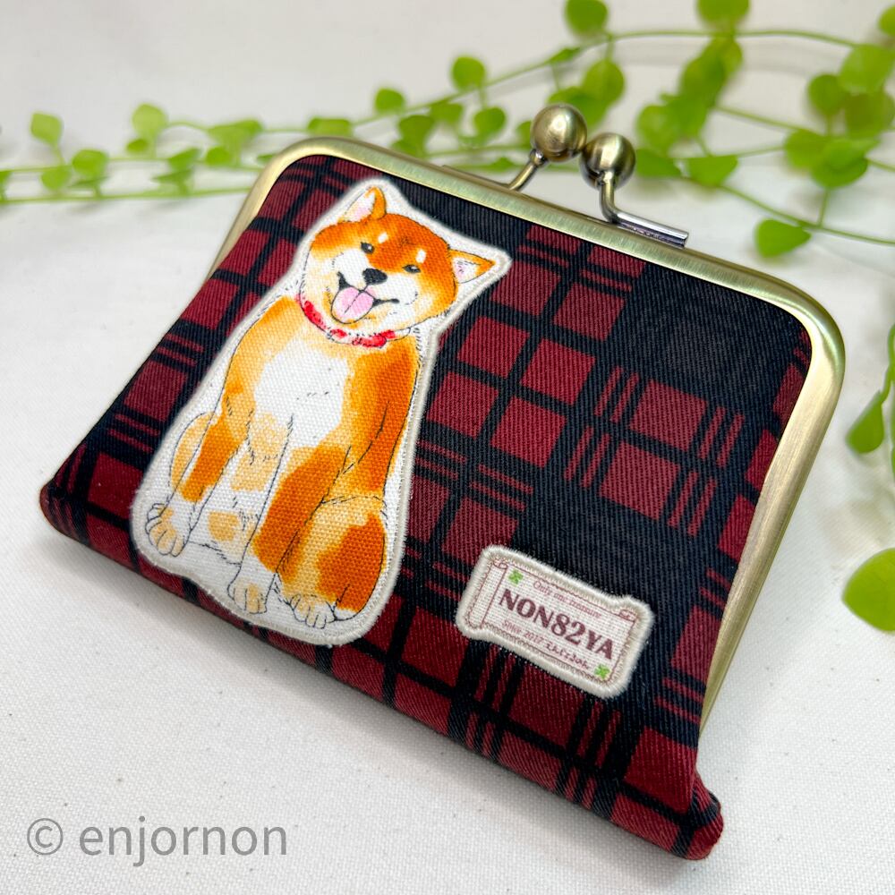 ほどよいお財布 柴犬のわんだふぉー♡チェックレッド2 | がま口【 のん