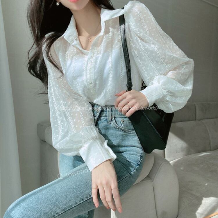 ブラウス ドット柄 シアー シャツ 長袖 韓国 カジュアル 可愛い レディース 韓国レディース Q Toworld キュートワールド 子供服