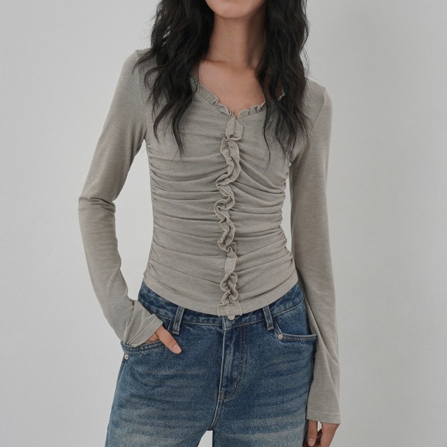 frill fit cut and sew top J00033