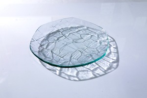 昭和型板ガラス「いわも」4mm厚　六角丸皿　大（Φ180mm）
