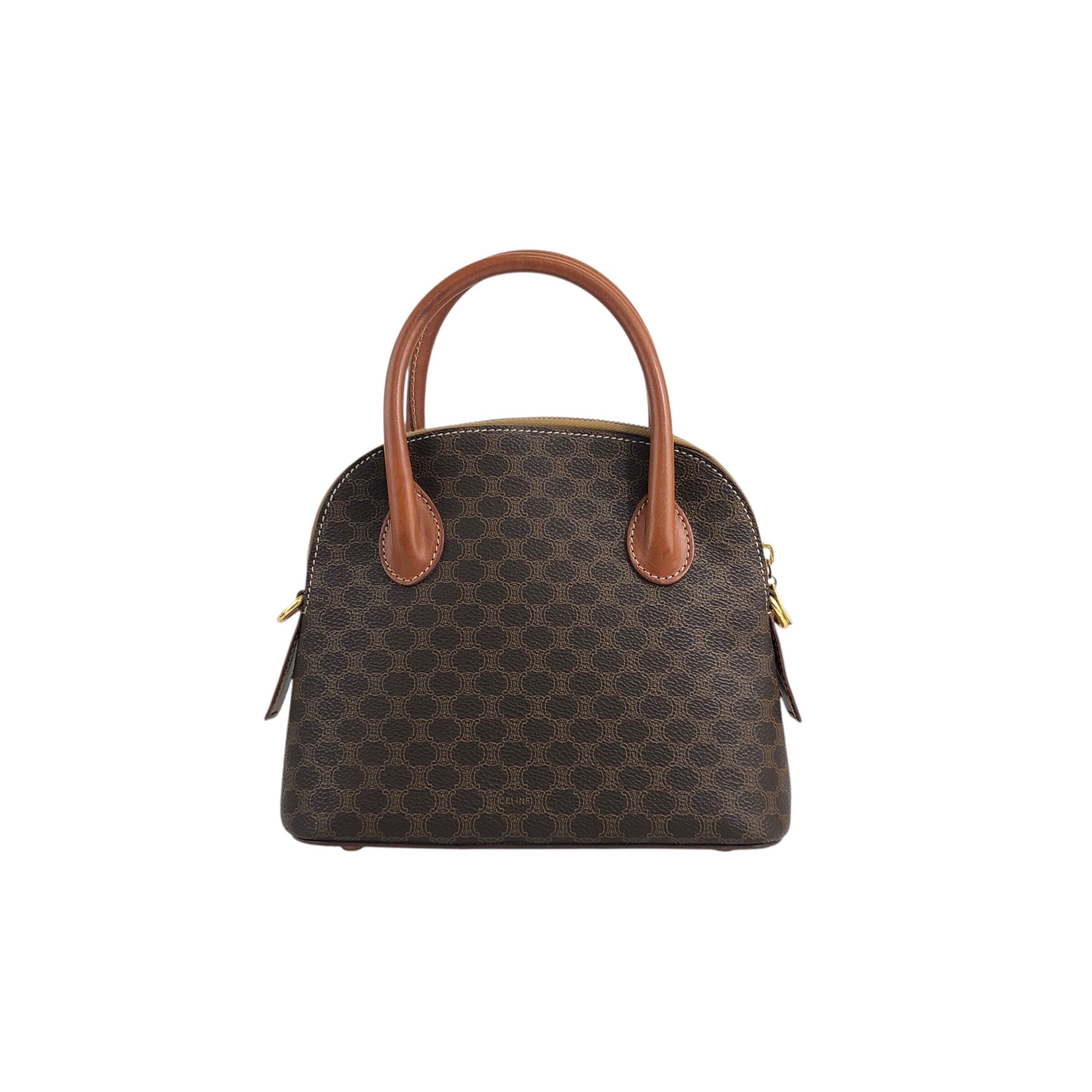 CELINE セリーヌ マカダム ショルダーバッグ ブラウン PVCレザー 2WAY