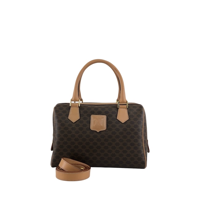 CELINE セリーヌ マカダム ショルダーバッグ ブラウン ブラゾン型押し PVC 2WAY vintage ヴィンテージ オールド h5nkpp