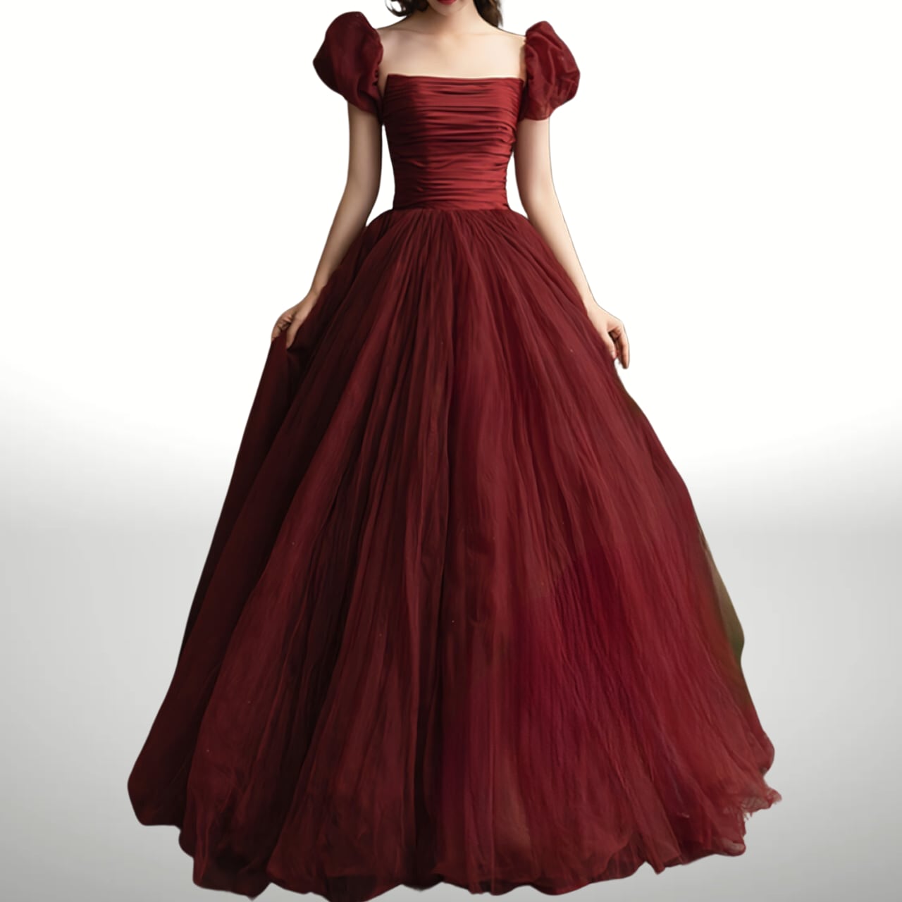 ワインカラー パフスリーブ 1276