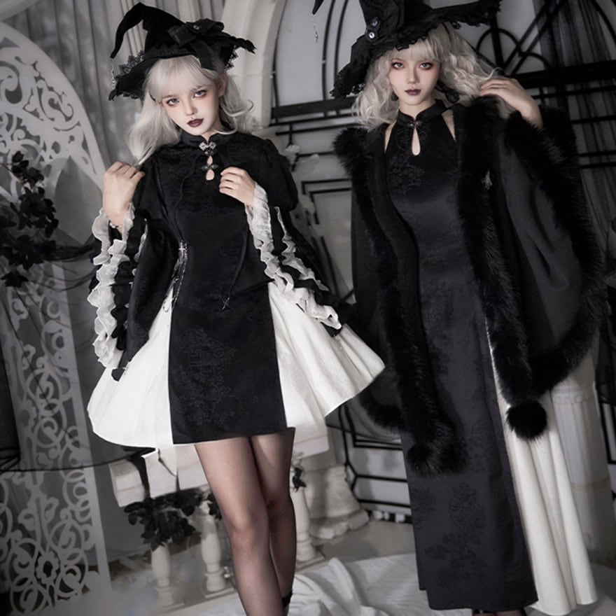 LIEF ファーカラー2wayコート ブラック ゴス ゴシック 黒ロリータ ゴスロリ通販 With U PUJI オリジナル コート ジャケット ポンチョ