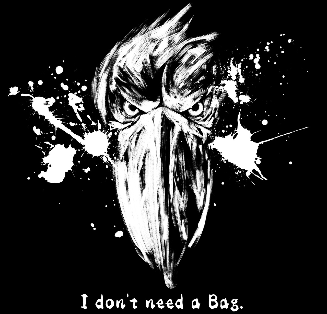 エコバッグMサイズ【ブラック】★墨絵ハシビロコウ