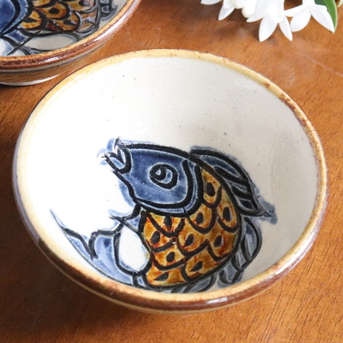 やちむん 陶眞窯 3寸鉢 魚紋 Yachimun Bowl 9cm Fish #175 | PAY ID