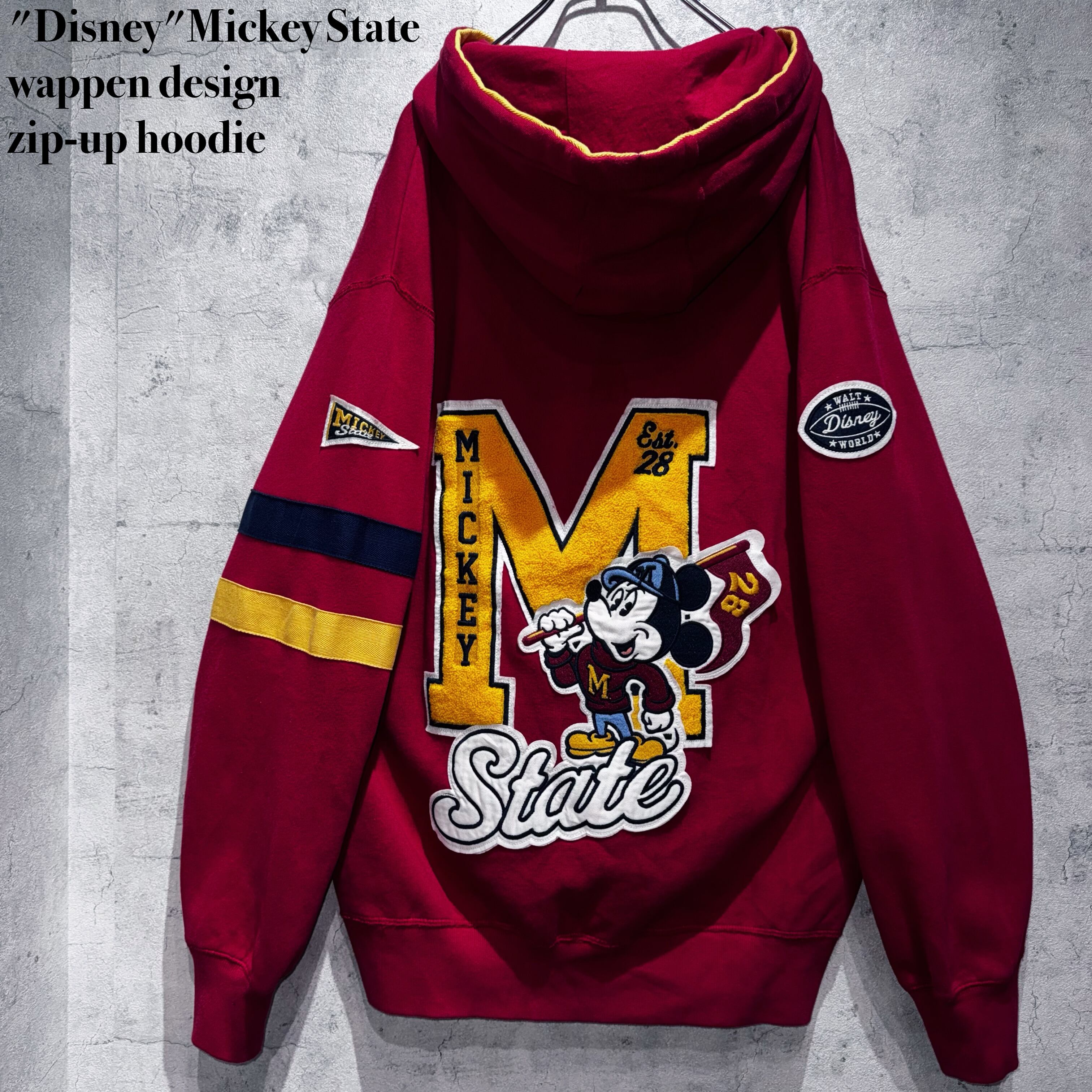 "Disney"Mickey State wappen design zip-up hoodie