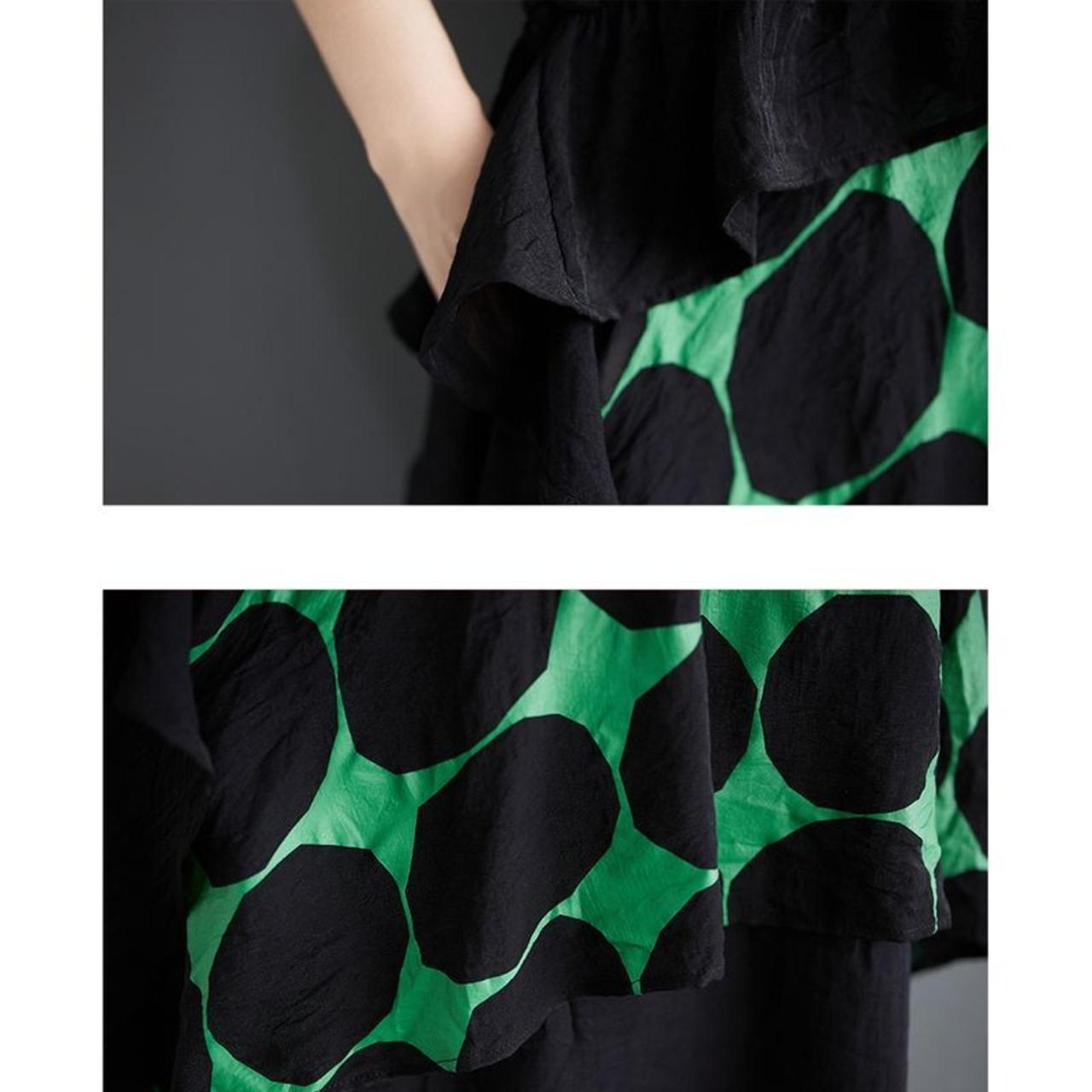 ドット柄 切替 アシンメントリーワンピース  30008