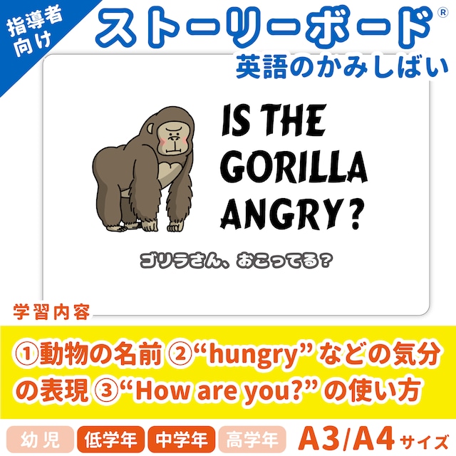 【英語のかみしばいストーリーボード】Is The Gorilla Angry?／ゴリラさん、おこってる？／A4・A3サイズ