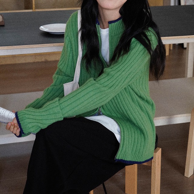 ribbed zip-up cardigan J00150