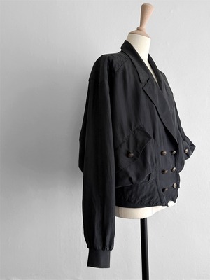 80s Black Silk Double Breasted Bomber Jacket