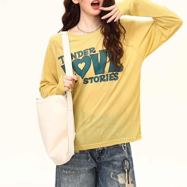 ハートロゴレタリングロングスリーブTシャツ 1col R02517