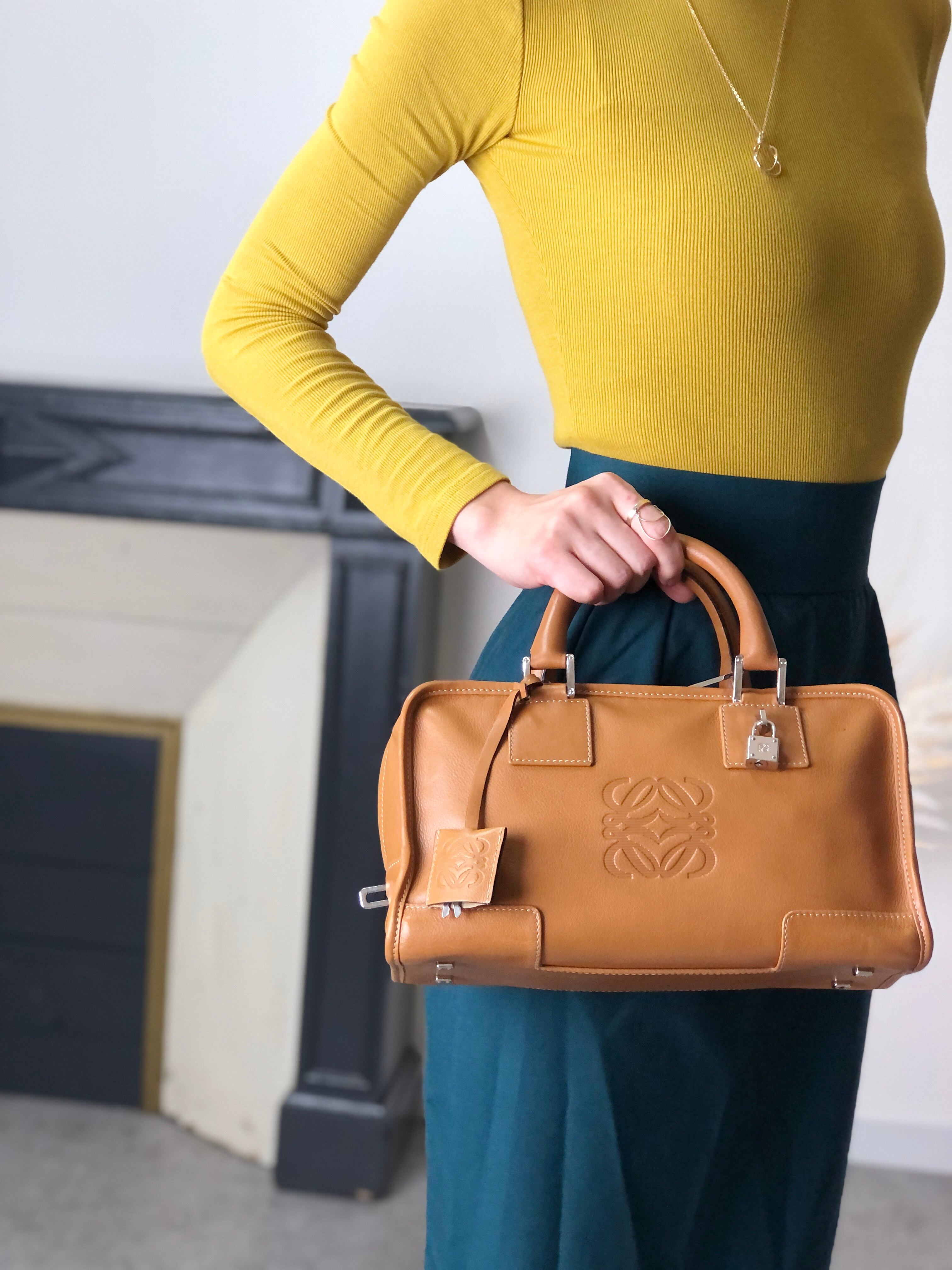 LOEWE ロエベ アマソナ 28 ハンドバッグ ブラウン アナグラム レザー ミニボストン vintage ヴィンテージ オールド gb6dbp