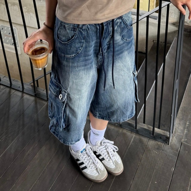 フェードウォッシュカーゴポケットハーフデニム 1col   R01814