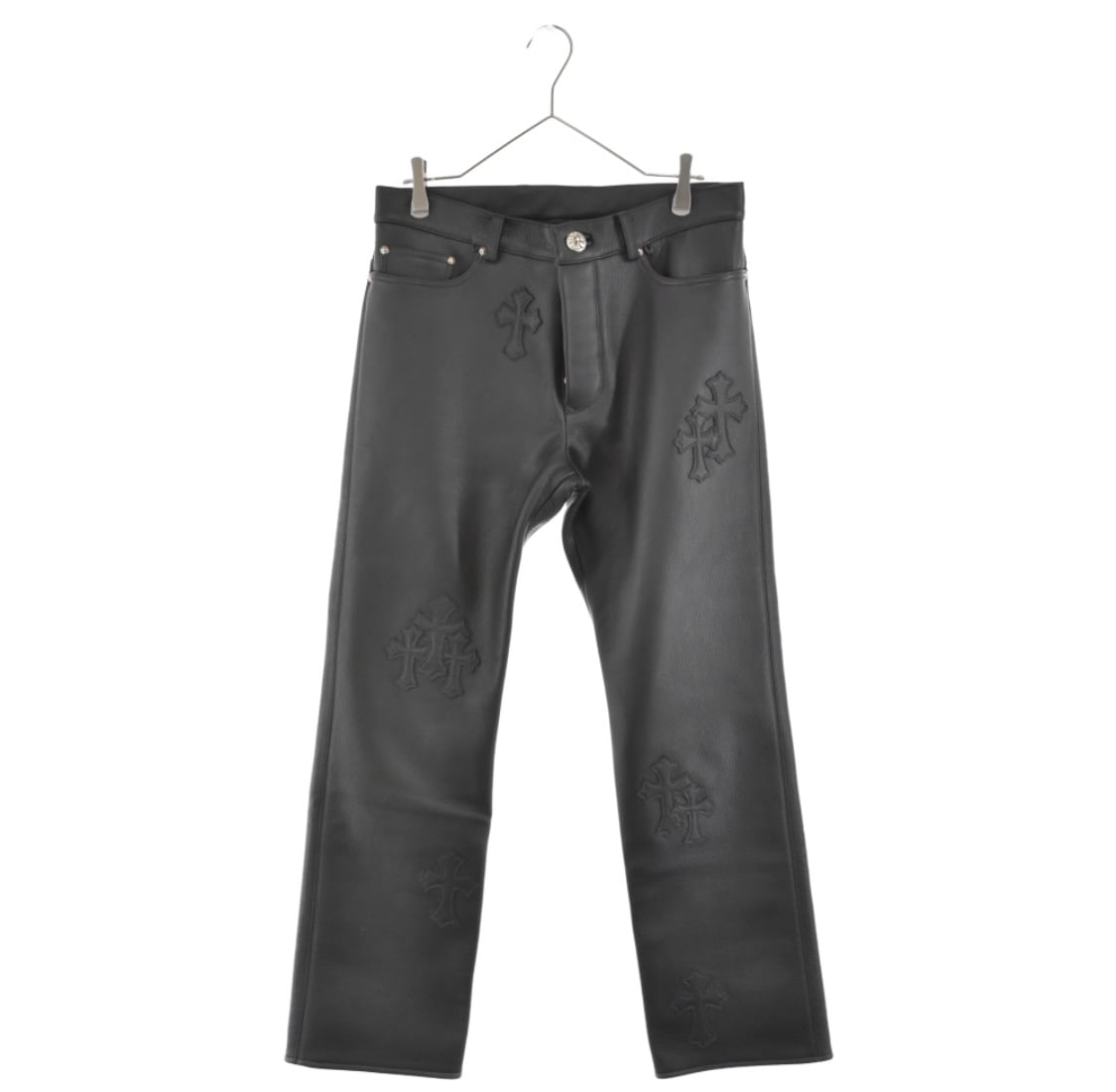 CHROME HEARTS クロムハーツ クロスパッチ 5P レザーパンツ ボタンフライ カウレザー