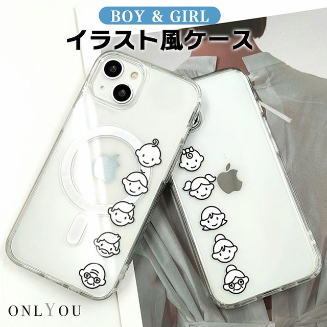 iphone14pro ケース 韓国 ハード フェイス クリア 透明 iPhoneケース 携帯ケース 携帯カバー スマホケース case 傷防止 汚れ防止 メンズ レディース お揃い ペア