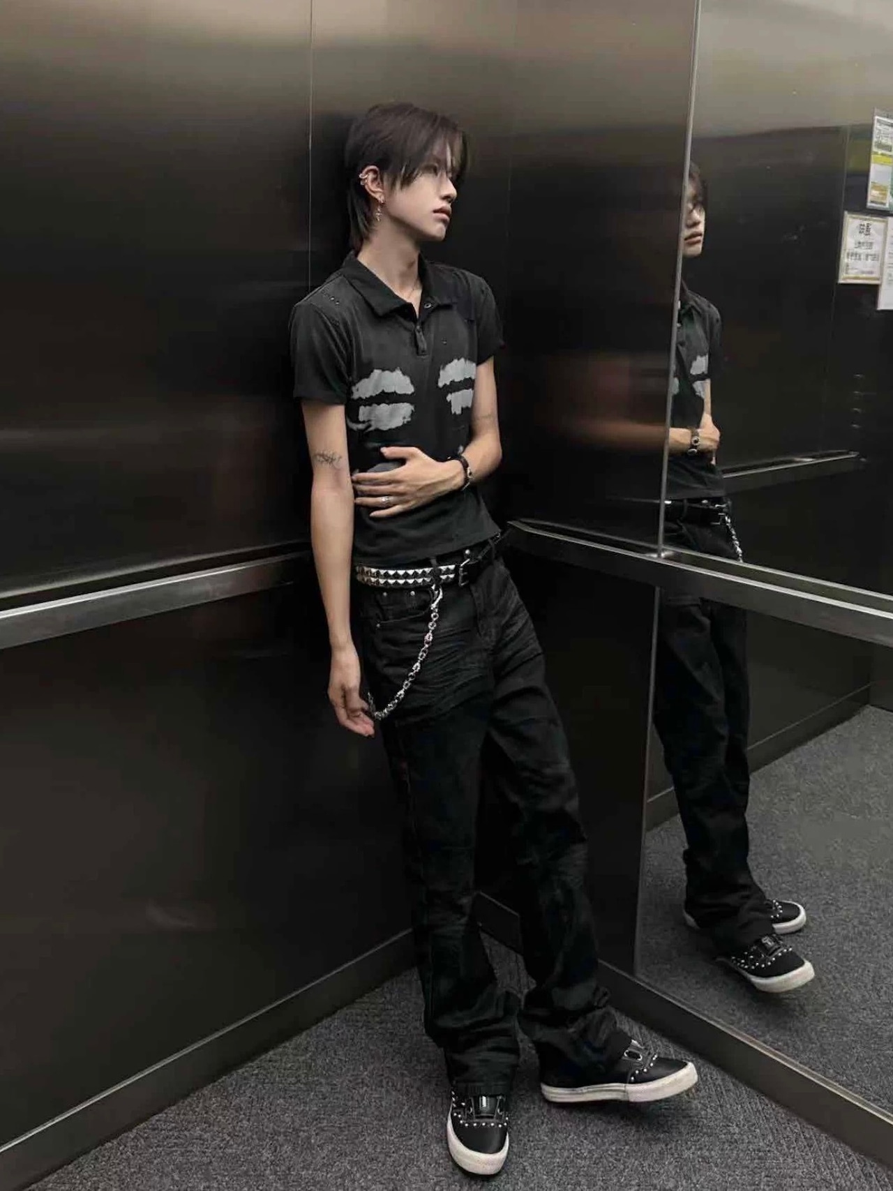 【CinderVein】X-Ray Teeth Distressed Polo Shirt