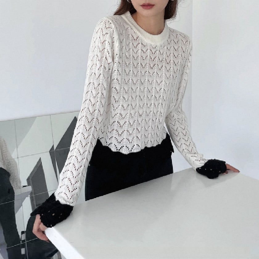 Bicolor crochet scalloped knit A1667 | arSelects