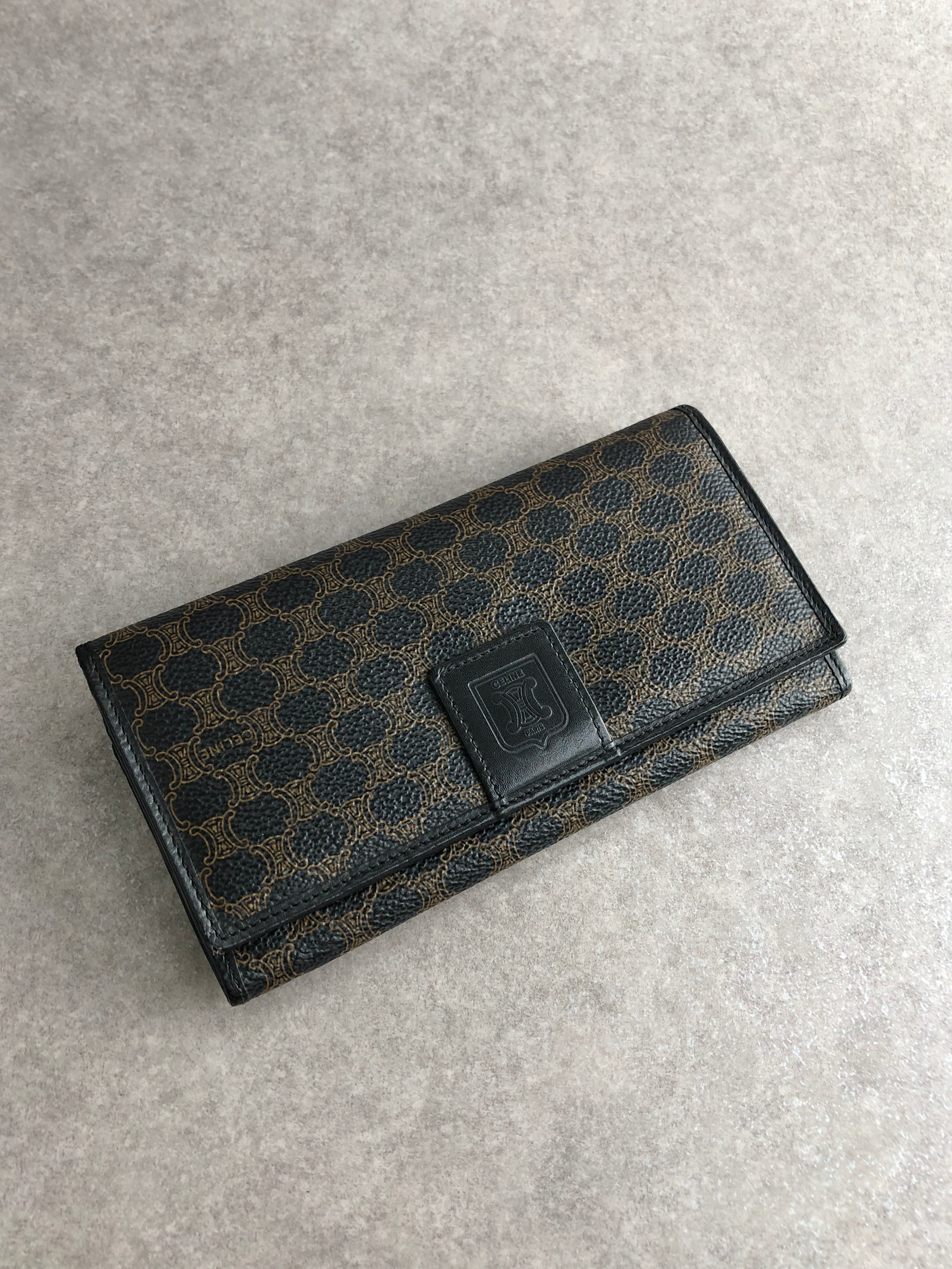 CELINE セリーヌ マカダム 財布 ブラック ブラゾン型押し PVC 長財布 vintage ヴィンテージ オールド d3z87w