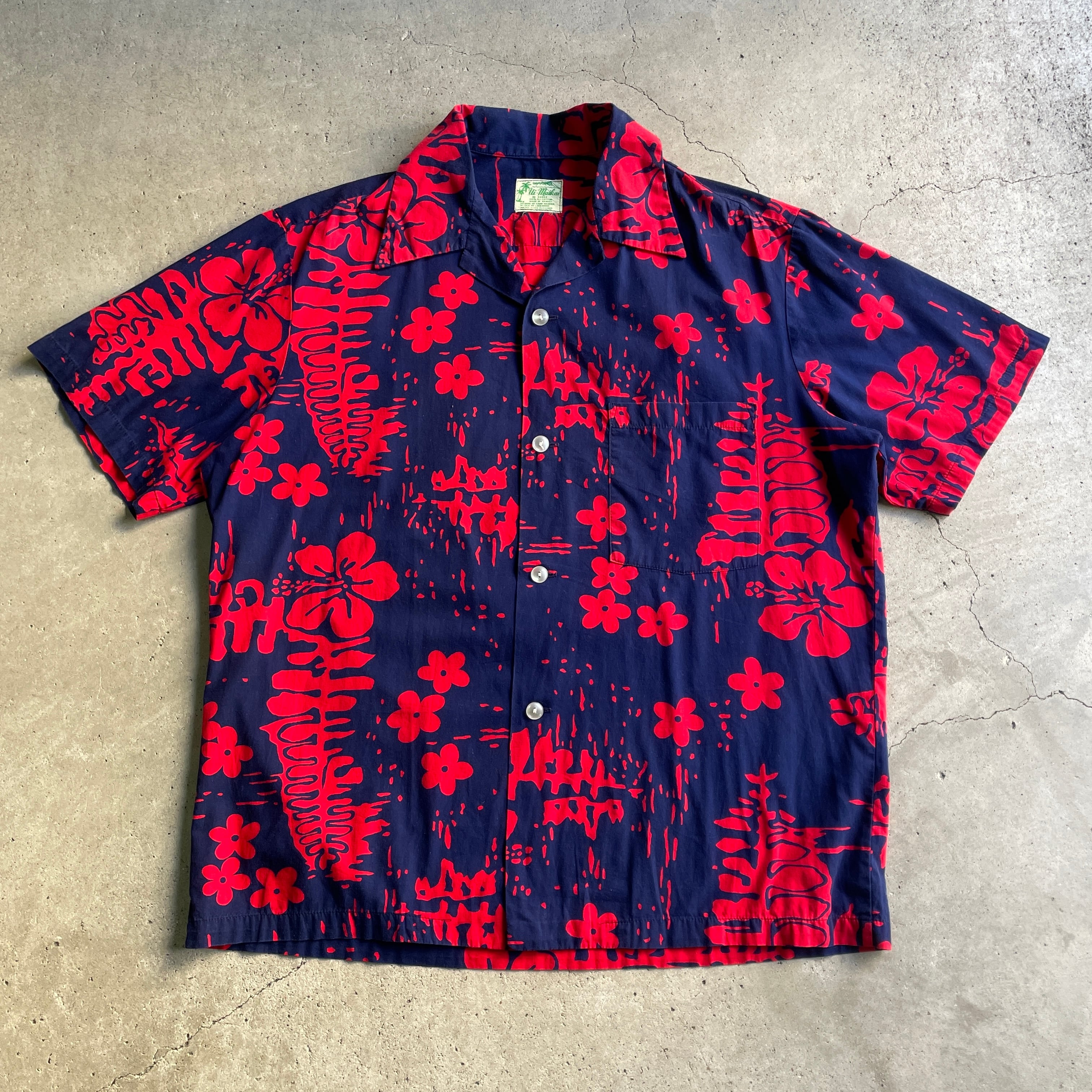 60〜70年代 ハワイ製 Ui-Maikai フラワー柄 アロハシャツ メンズL-XL 