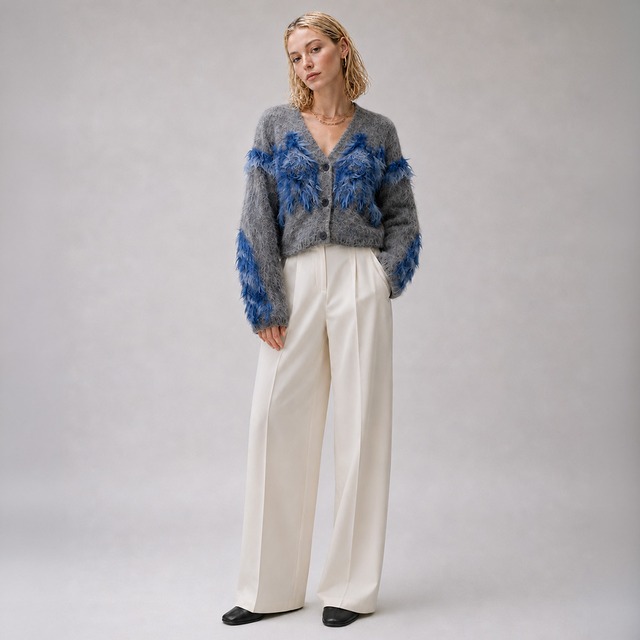 Contrast shaggy cardigan A00049
