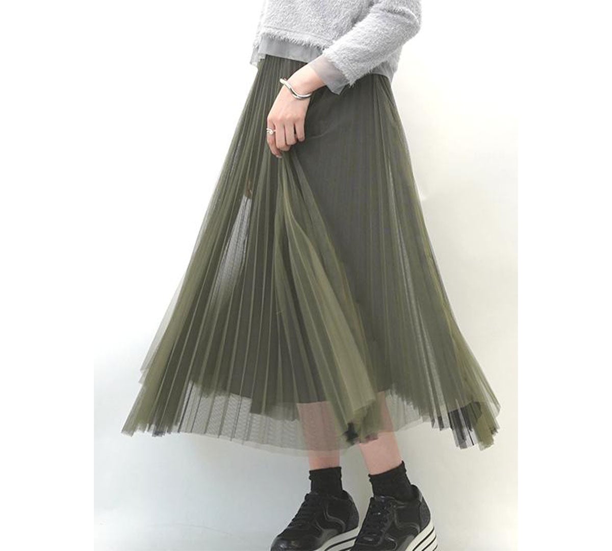 gz507kn301　Wプリーツレイヤードランダムヘムsk