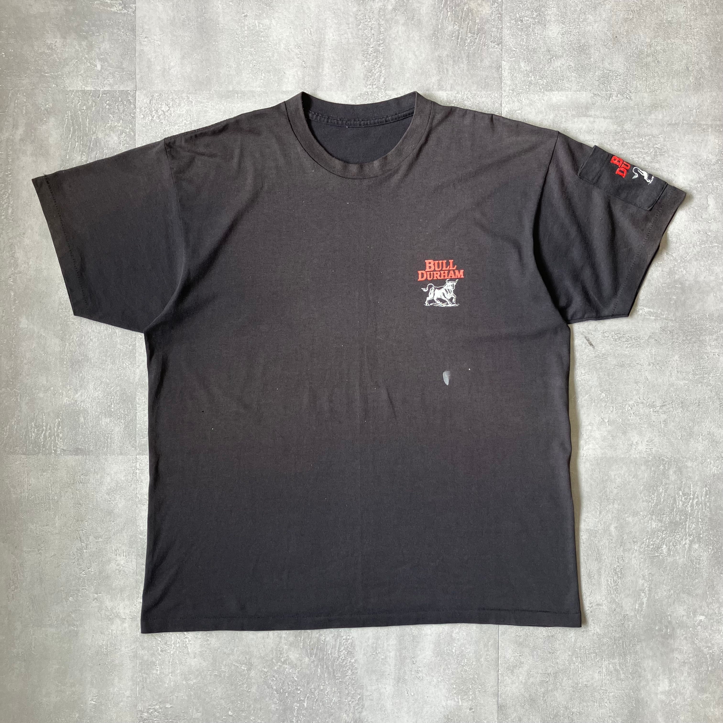 《L size》BULL DURHAM 80s~ プリントTシャツ フェードボディ ブラック 袖ポケット No.3328