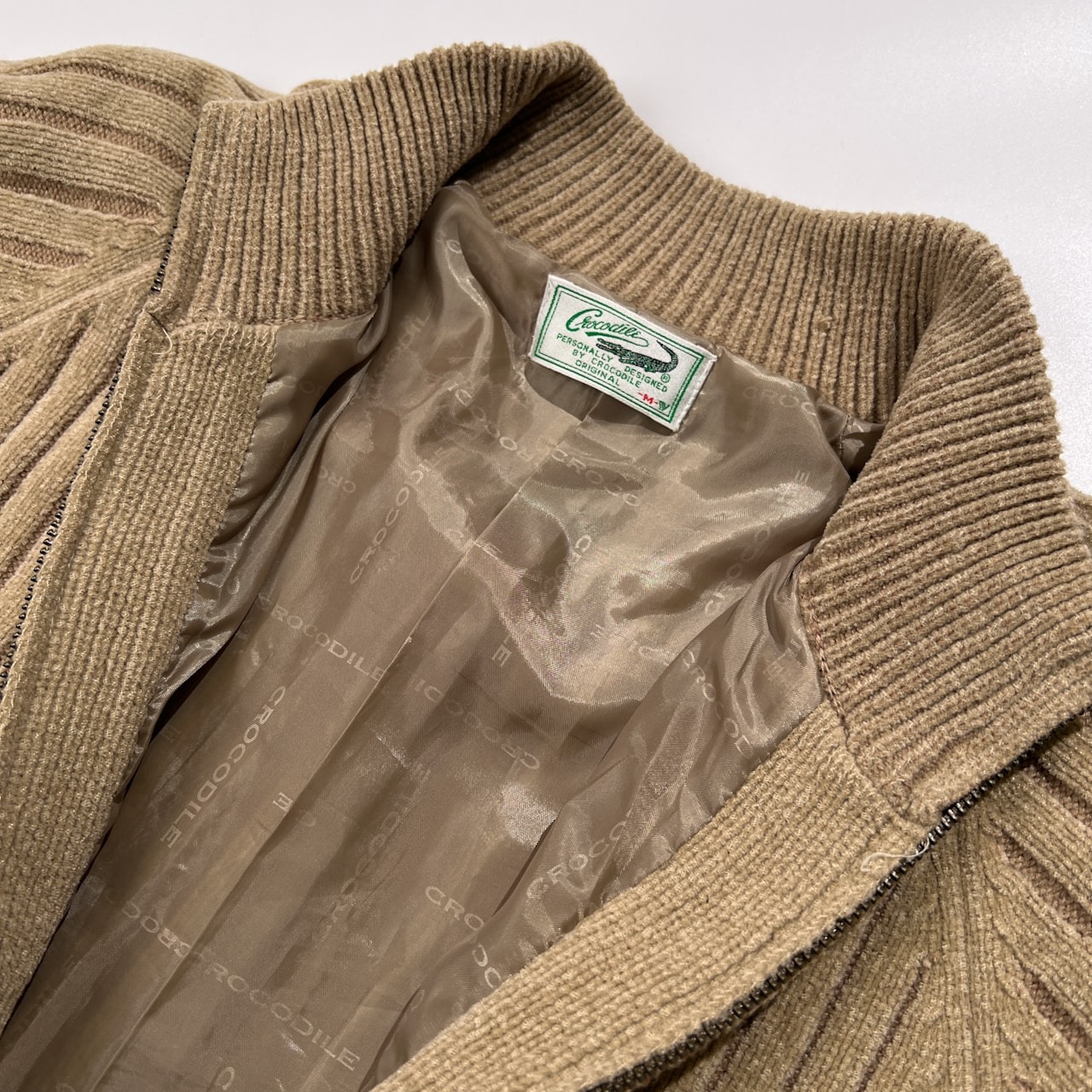 CROCODILE クロコダイル 裏地付き リブ ニット ジャケット ジップアップ サイズ M /メンズ/ベージュ系