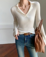 V-neck long sleeve slim inner Sweater T20132