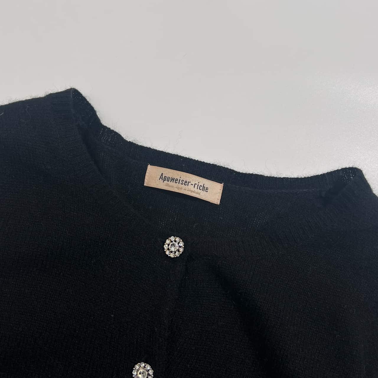 カシミヤ100% Apuweiser-riche アプワイザーリッシェ 豪華ボタン ニット カーディガン 2/ブラック レディース