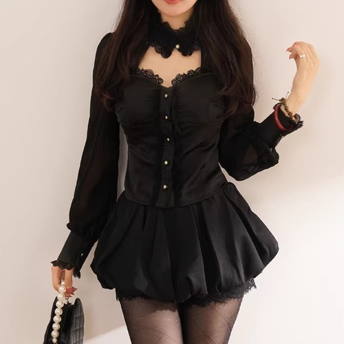 【2点セット】コルセット風レーストップス＋バルーンスカート ・76506