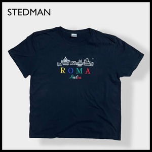 【STEDMAN】ROMA ITALIA 刺繍 ロゴ Tシャツ t-shirt  半袖 黒 X-LARGE us古着