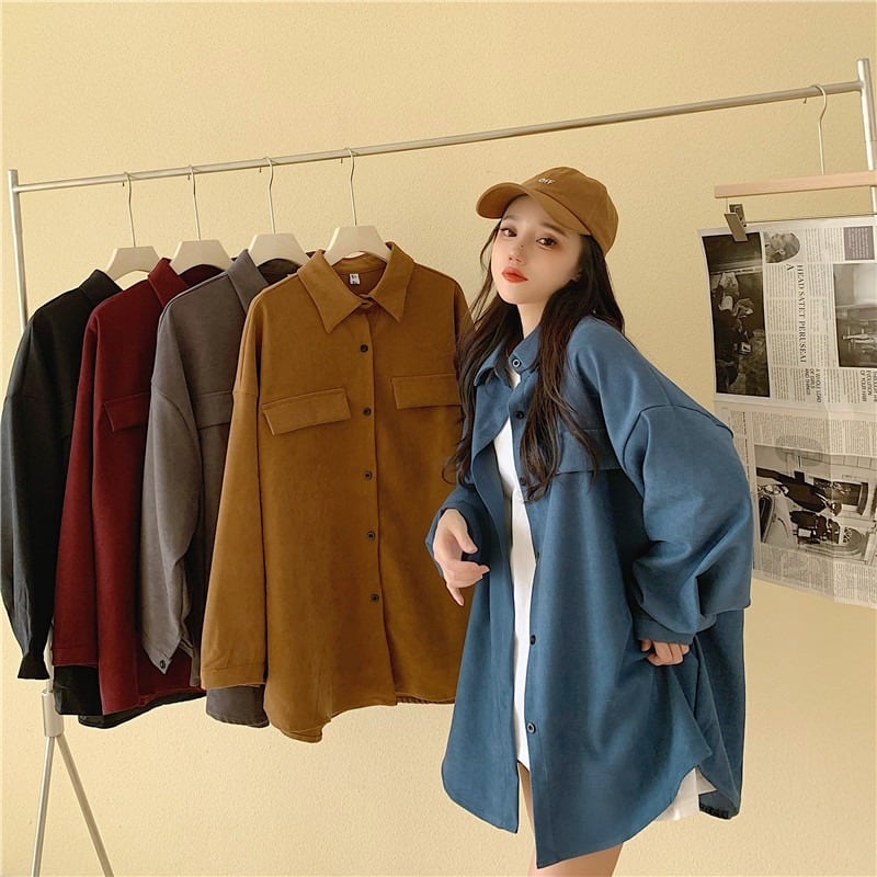 スタンダードシャツ ジャケット オータムルーズカジュアルトップス ロング レトロ 秋物 萌量不足62738161804