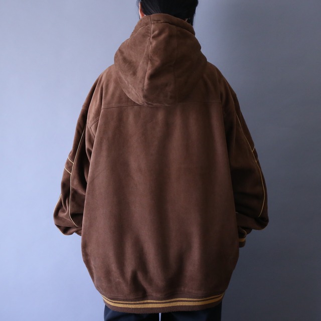 piping gimmick design XXXXL super over silhouette fake suede zip-up parka