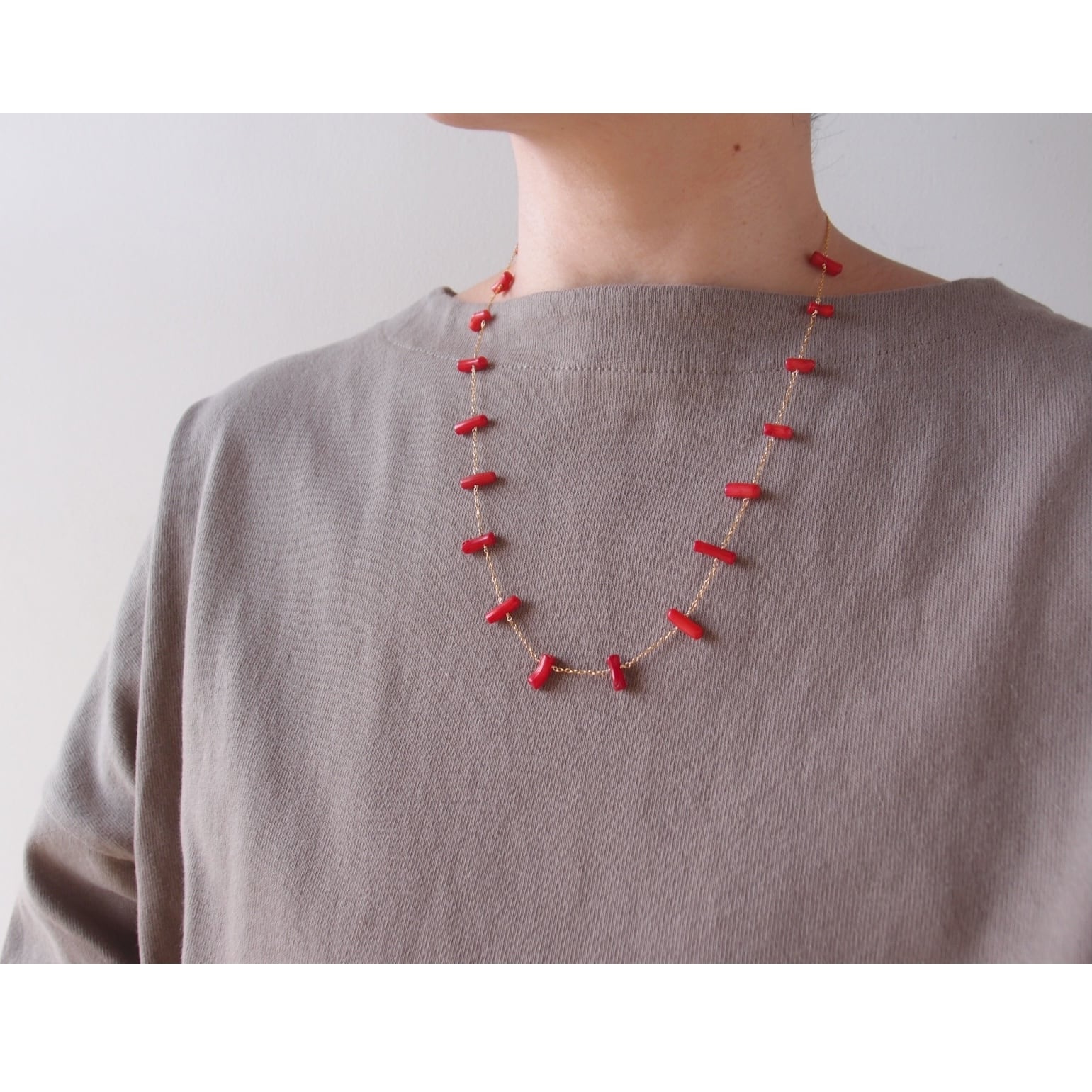 【K14gf】Red Coral Station Long Necklace/レッドコーラル ステーションネックレス(Long)
