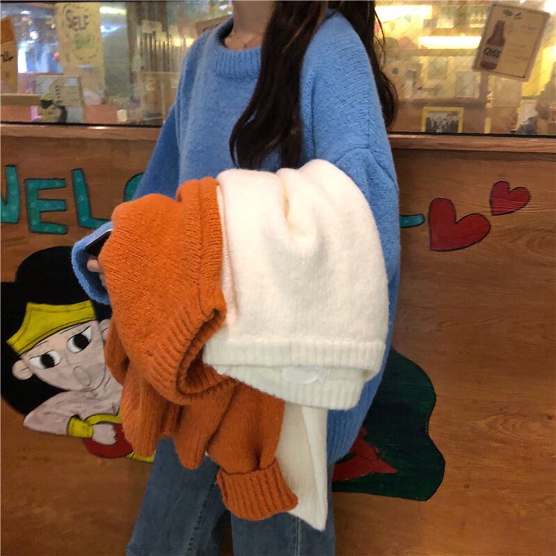 オータムルーズラウンドネックプルオーバー ソリッド カラーセーター レディース ロング 秋物 Oネック ソリッドカラー YY-ファッション90545212130